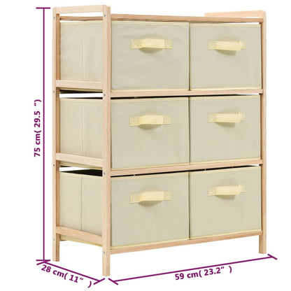 Storage Rack with 6 Fabric Baskets Cedar Wood Beige - OLBRIT