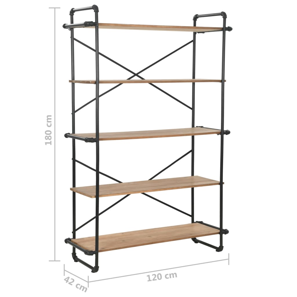 Bookcase Solid Firwood and Steel 120x42x180 cm - OLBRIT