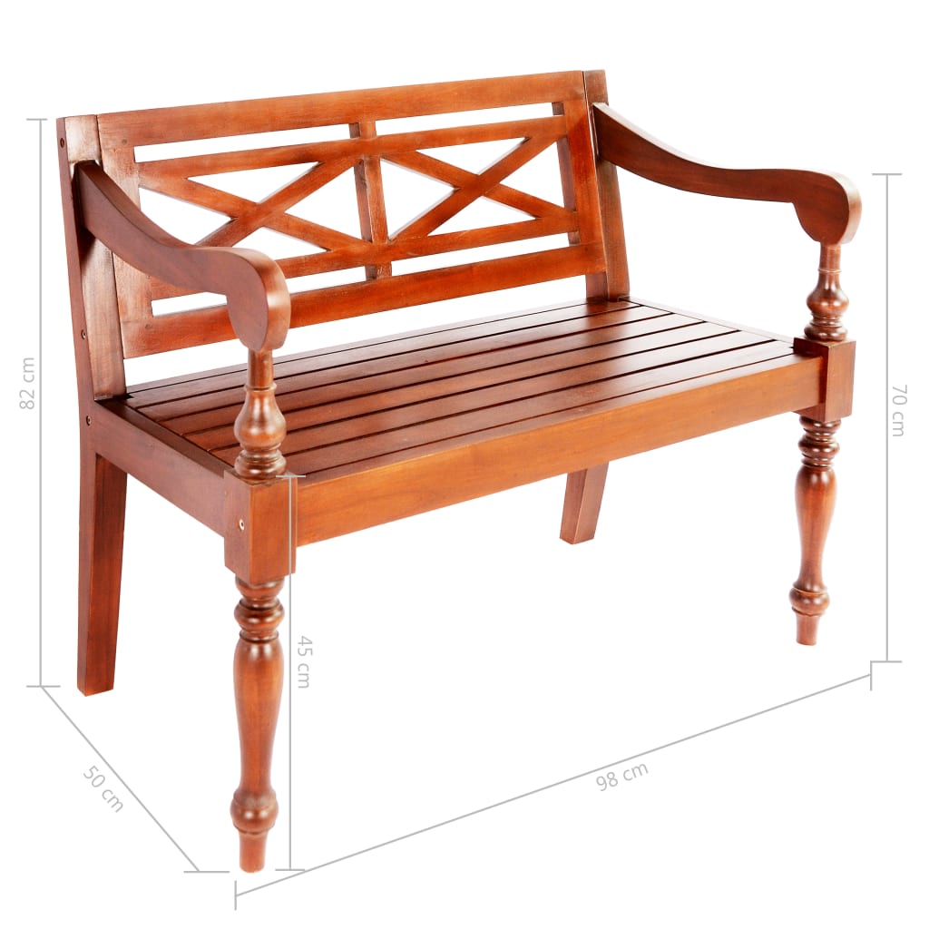 Batavia Bench 98 cm Solid Mahogany Wood Dark Brown - OLBRIT