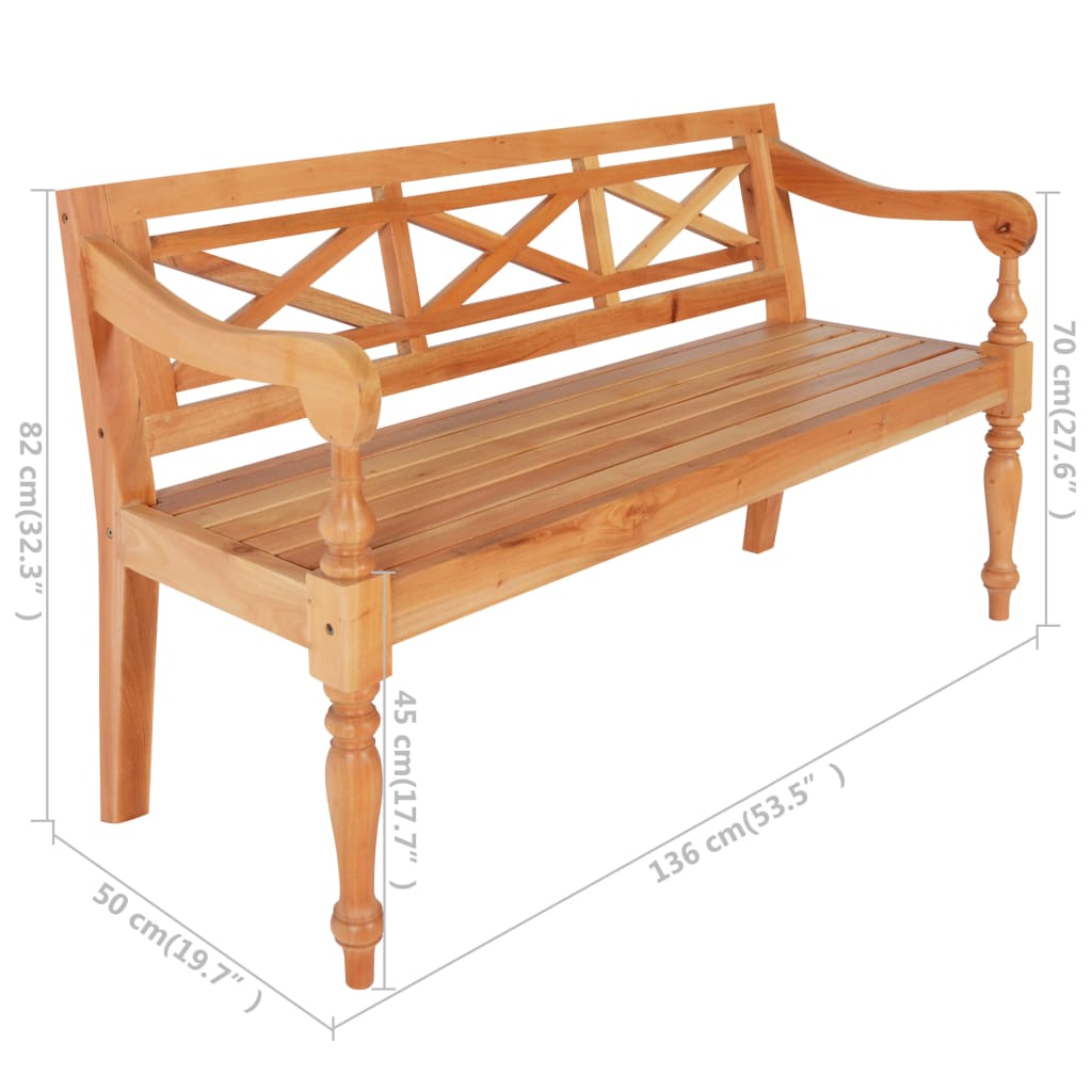 Batavia Bench 136 cm Solid Mahogany Wood Light Brown - OLBRIT