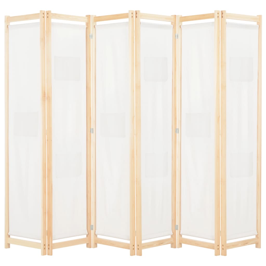 6-Panel Room Divider Cream 240x170x4 cm Fabric - OLBRIT