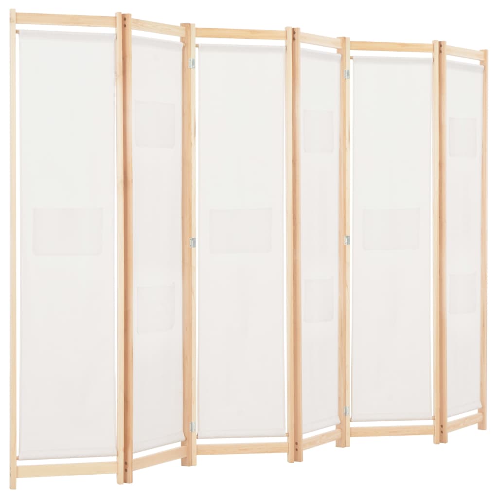 6-Panel Room Divider Cream 240x170x4 cm Fabric - OLBRIT