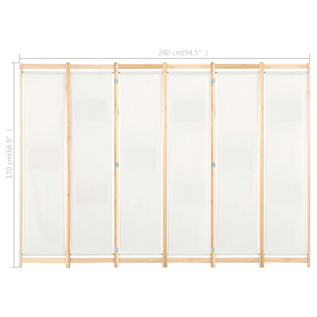 6-Panel Room Divider Cream 240x170x4 cm Fabric - OLBRIT