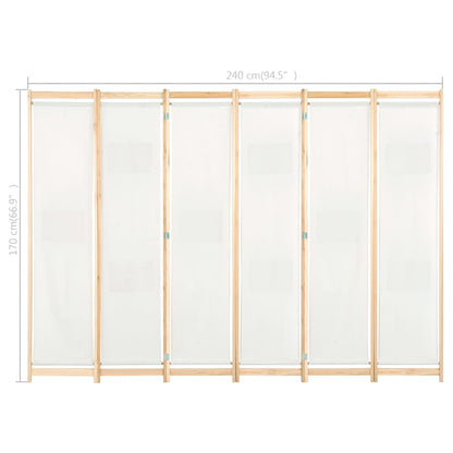 6-Panel Room Divider Cream 240x170x4 cm Fabric - OLBRIT