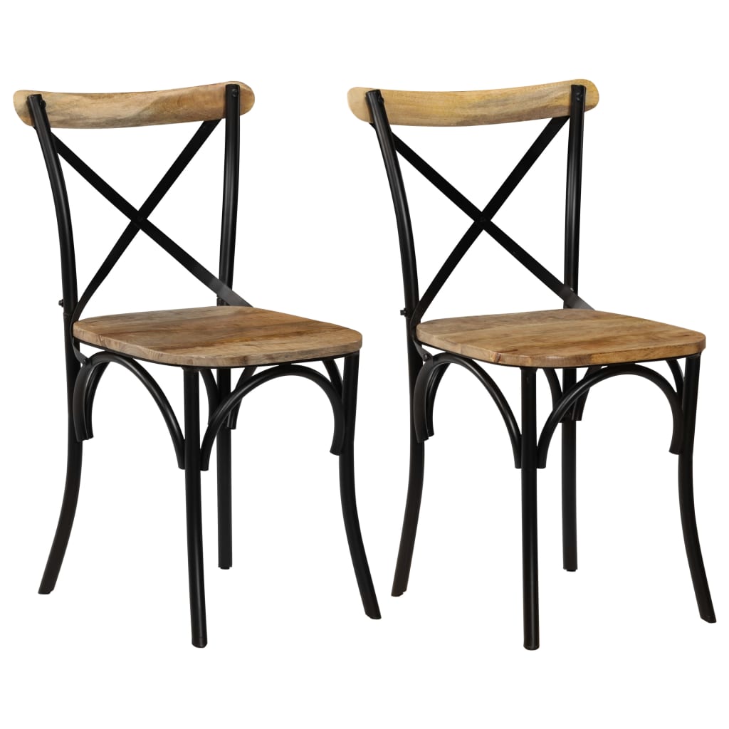 vidaXL Cross Chairs 2 pcs Black Solid Mango Wood - OLBRIT