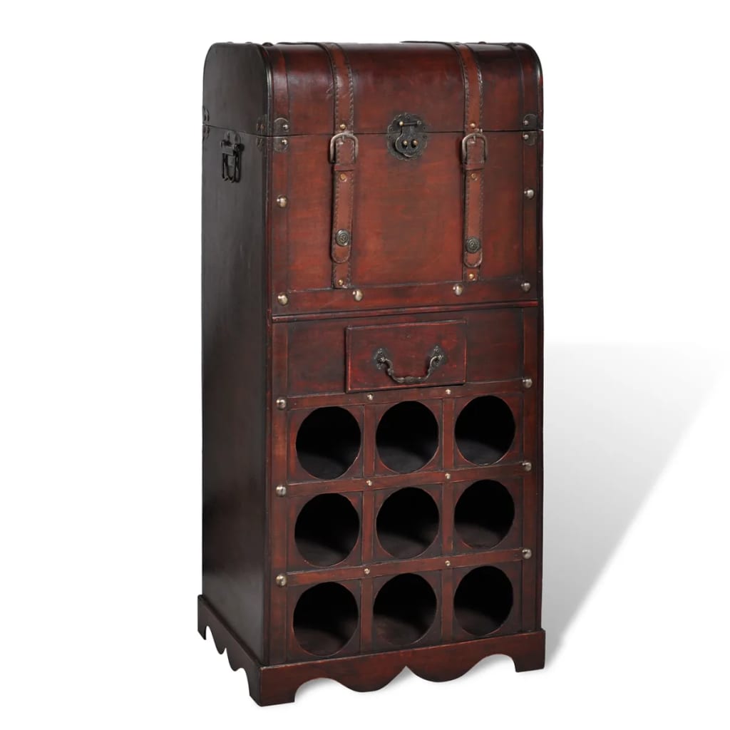 Wooden Wine Rack for 9 Bottles with Storage - OLBRIT