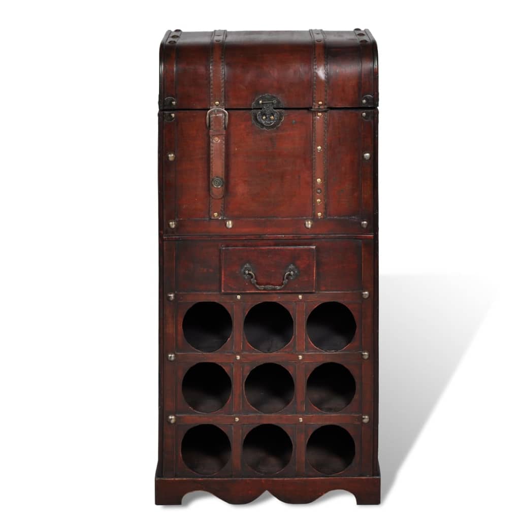 Wooden Wine Rack for 9 Bottles with Storage - OLBRIT