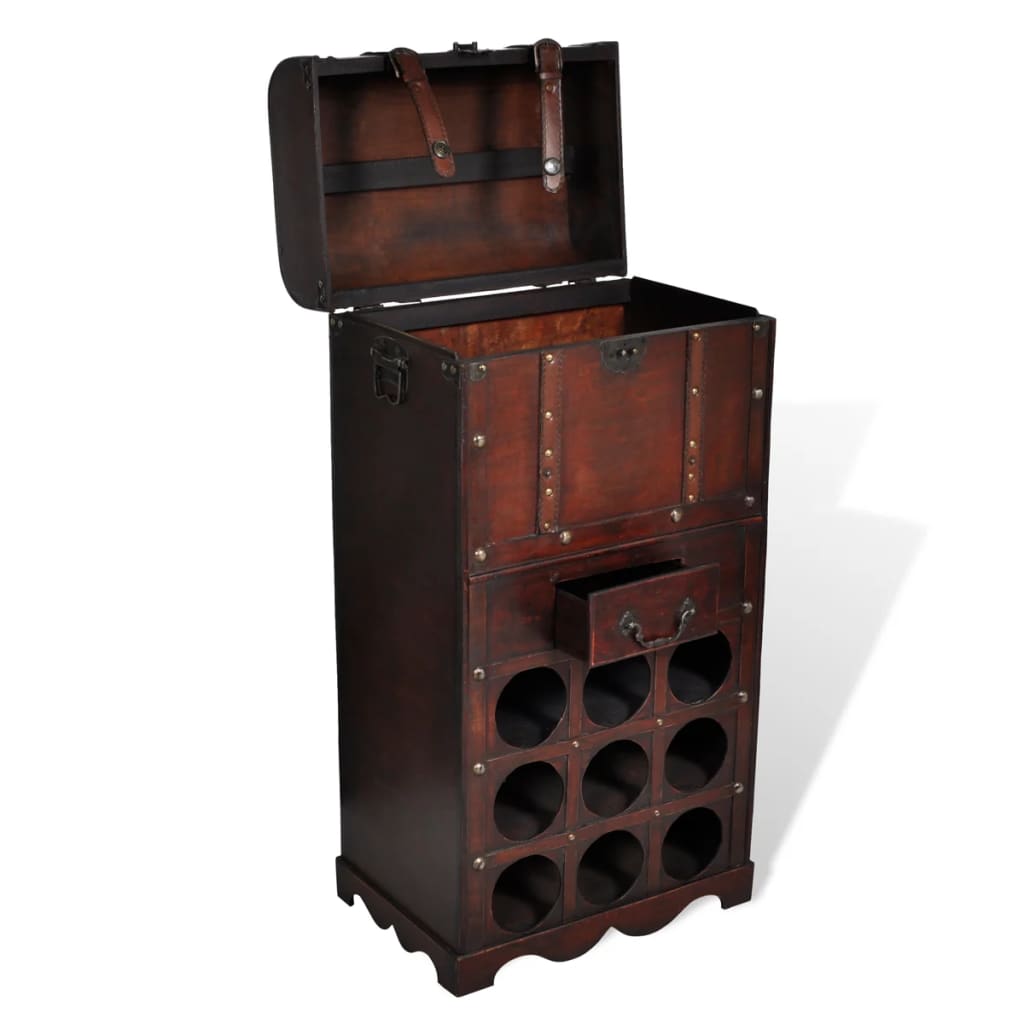 Wooden Wine Rack for 9 Bottles with Storage - OLBRIT