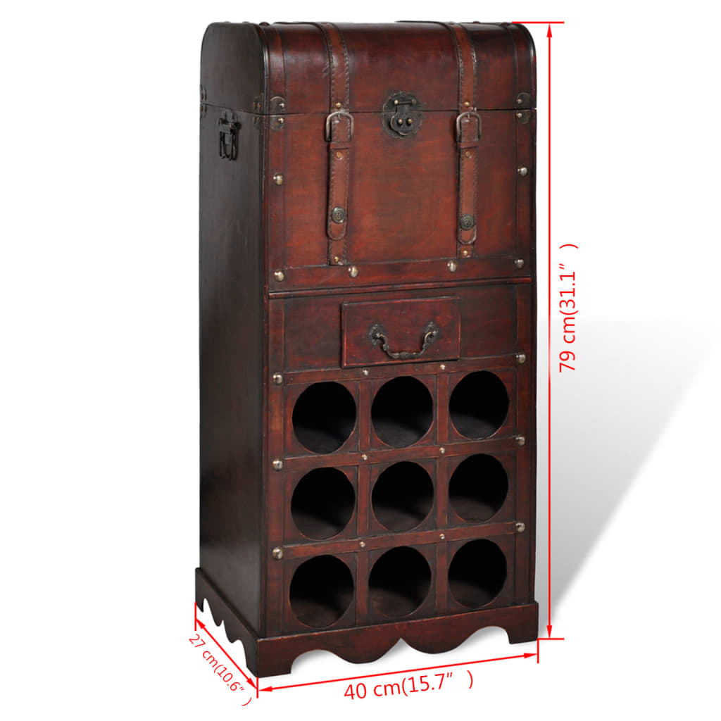 Wooden Wine Rack for 9 Bottles with Storage - OLBRIT