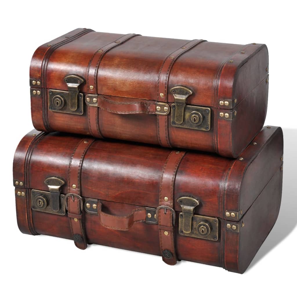 Wooden Treasure Chest 2 pcs Vintage Brown - OLBRIT