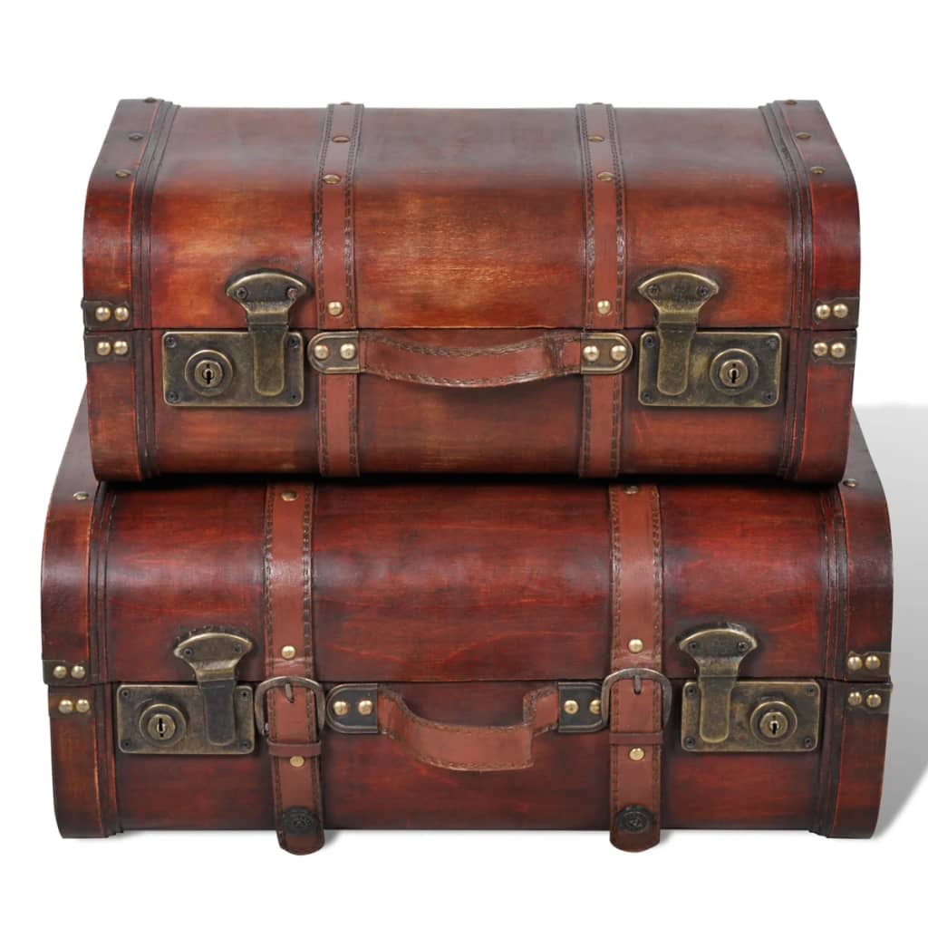 Wooden Treasure Chest 2 pcs Vintage Brown - OLBRIT
