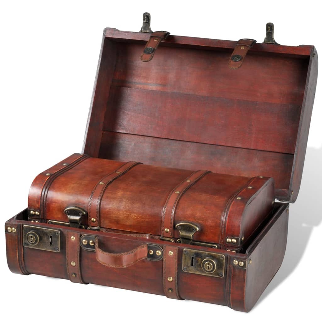 Wooden Treasure Chest 2 pcs Vintage Brown - OLBRIT