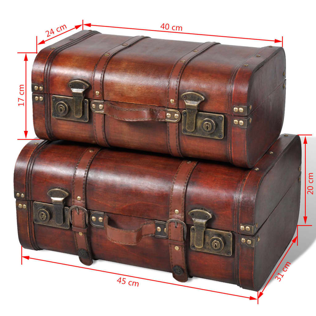 Wooden Treasure Chest 2 pcs Vintage Brown - OLBRIT