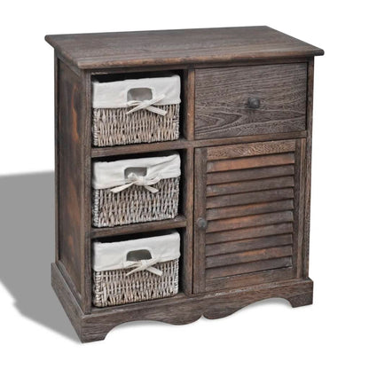 Wooden Cabinet 3 Left Weaving Baskets Brown - OLBRIT