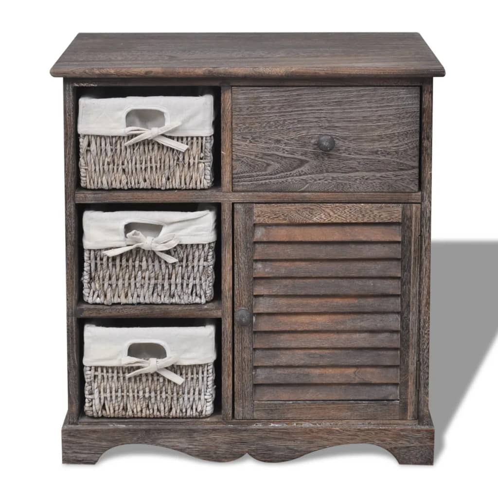 Wooden Cabinet 3 Left Weaving Baskets Brown - OLBRIT