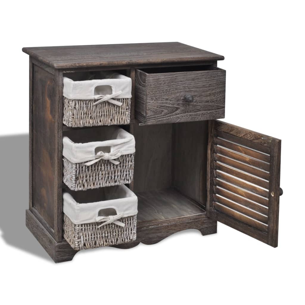 Wooden Cabinet 3 Left Weaving Baskets Brown - OLBRIT
