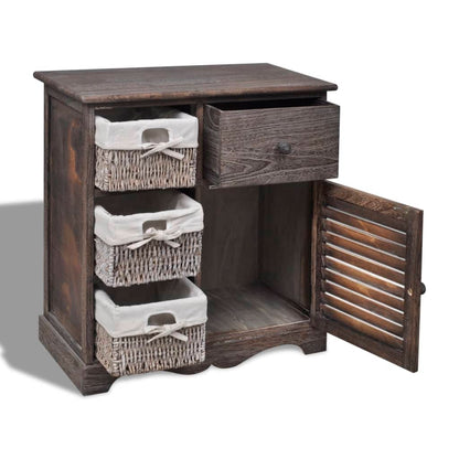Wooden Cabinet 3 Left Weaving Baskets Brown - OLBRIT