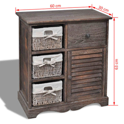 Wooden Cabinet 3 Left Weaving Baskets Brown - OLBRIT