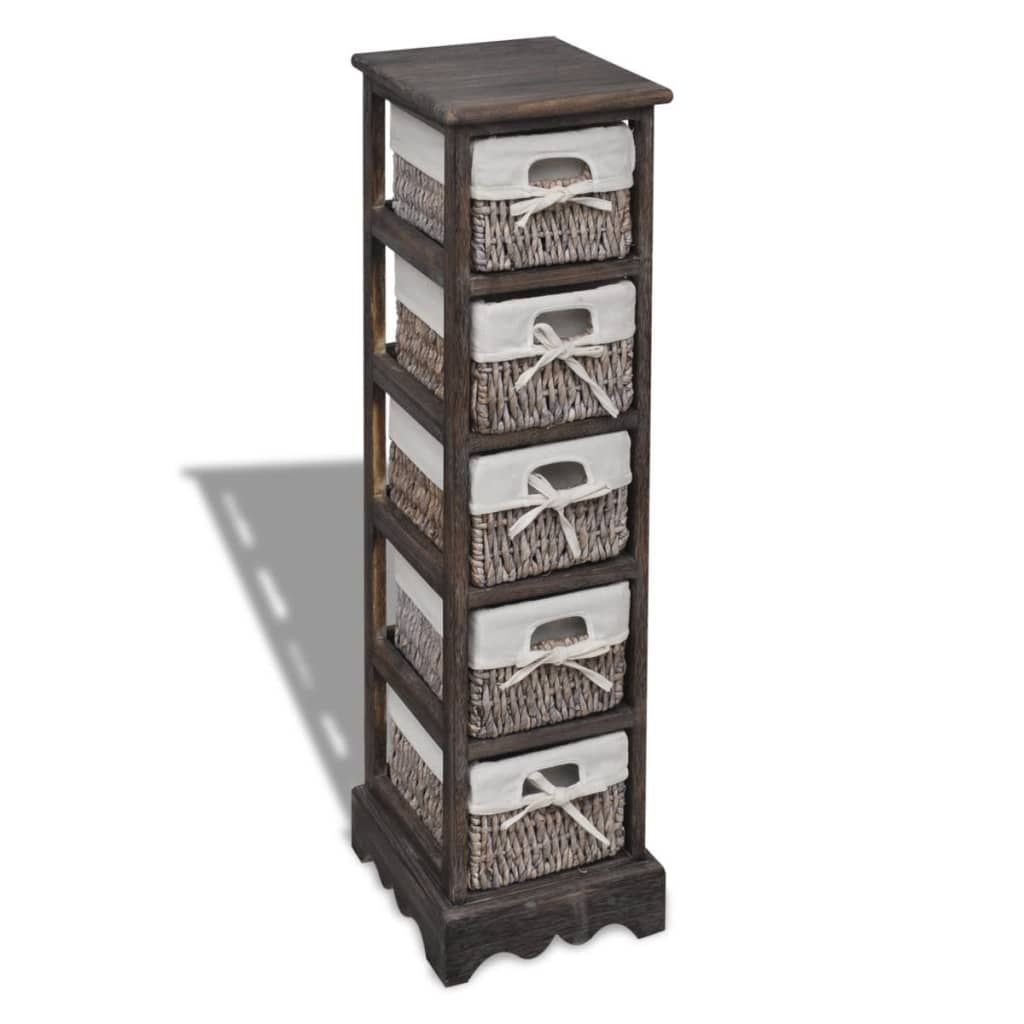 Wooden Storage Rack 5 Weaving Baskets Brown - OLBRIT