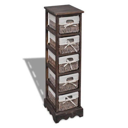 Wooden Storage Rack 5 Weaving Baskets Brown - OLBRIT