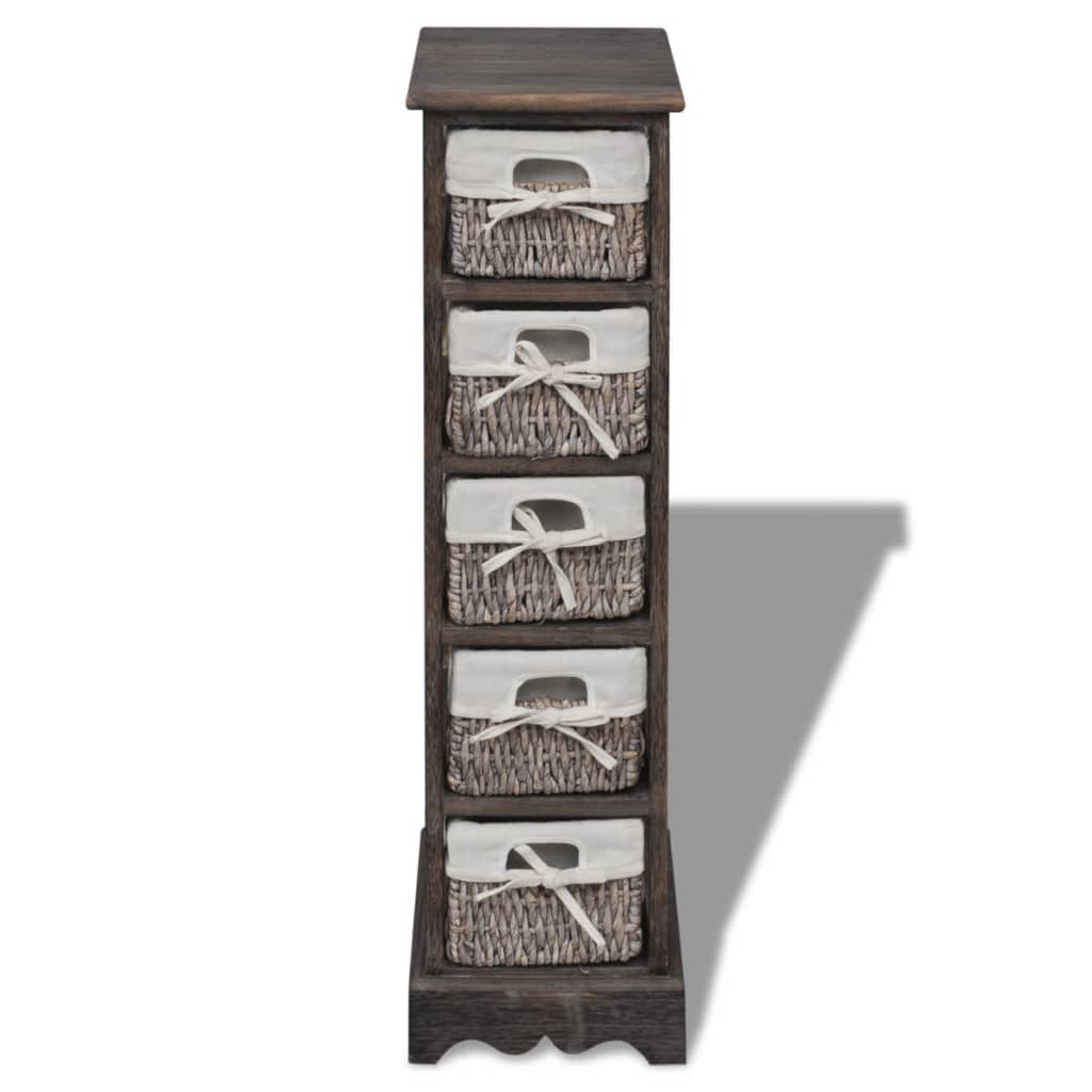 Wooden Storage Rack 5 Weaving Baskets Brown - OLBRIT