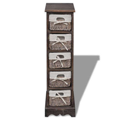 Wooden Storage Rack 5 Weaving Baskets Brown - OLBRIT