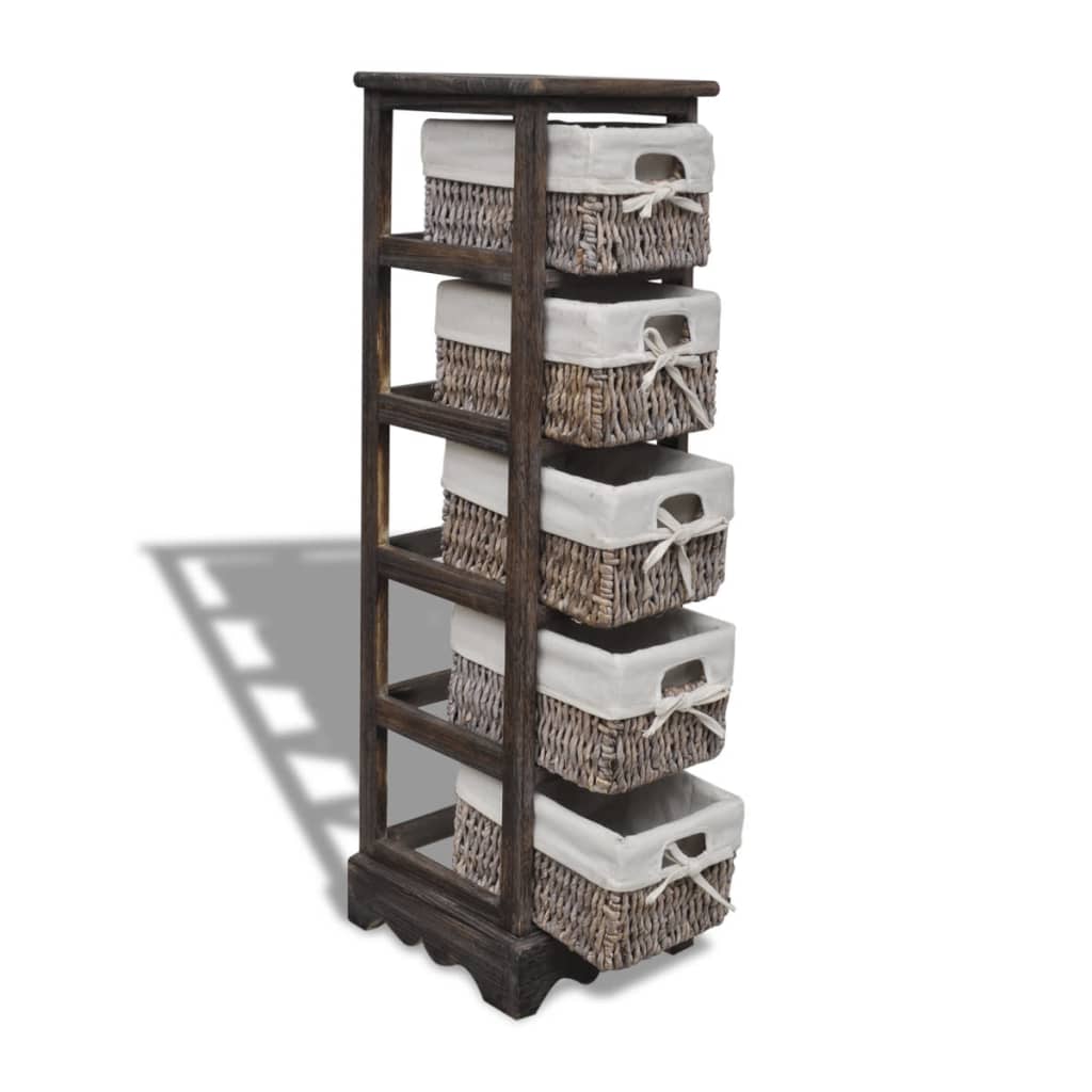 Wooden Storage Rack 5 Weaving Baskets Brown - OLBRIT