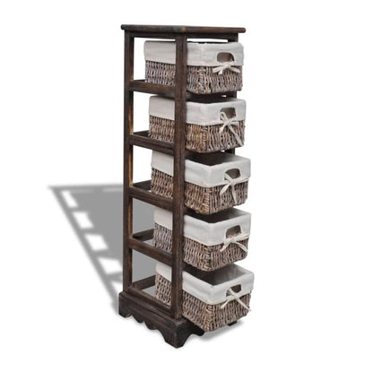 Wooden Storage Rack 5 Weaving Baskets Brown - OLBRIT