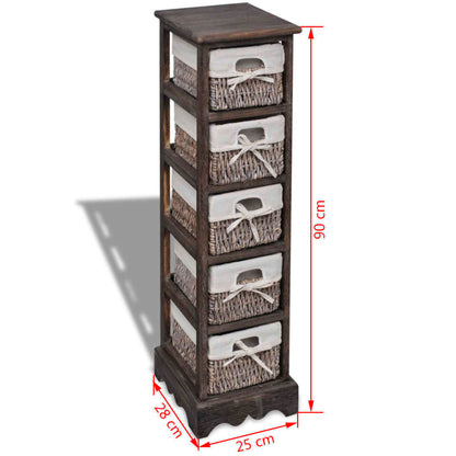 Wooden Storage Rack 5 Weaving Baskets Brown - OLBRIT