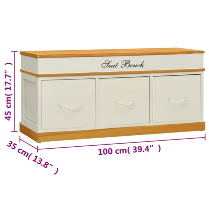 Storage Bench Solid Paulownia Wood 100 cm - OLBRIT