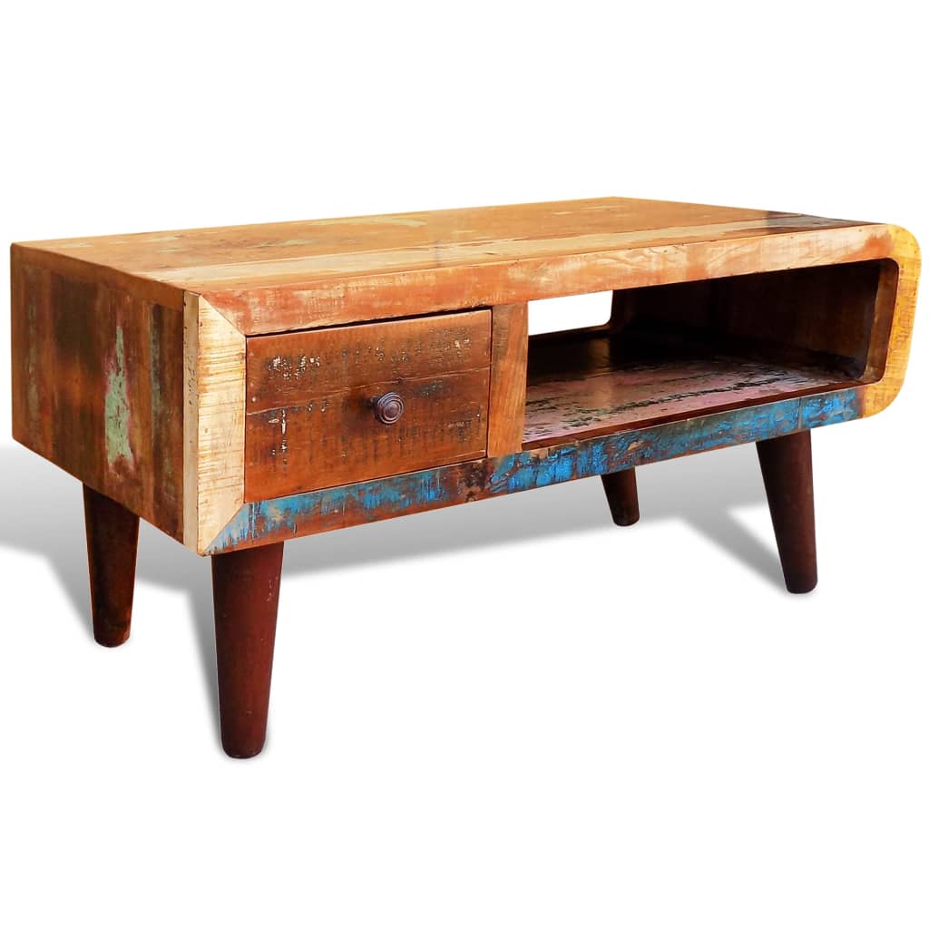 Coffee Table with Curved Edge 1 Drawer Reclaimed Wood - OLBRIT