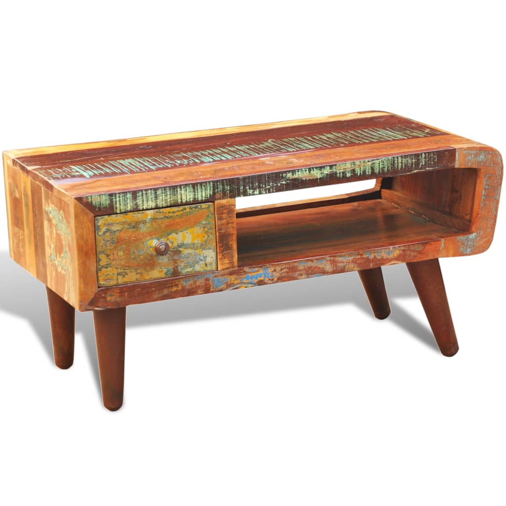 Coffee Table with Curved Edge 1 Drawer Reclaimed Wood - OLBRIT