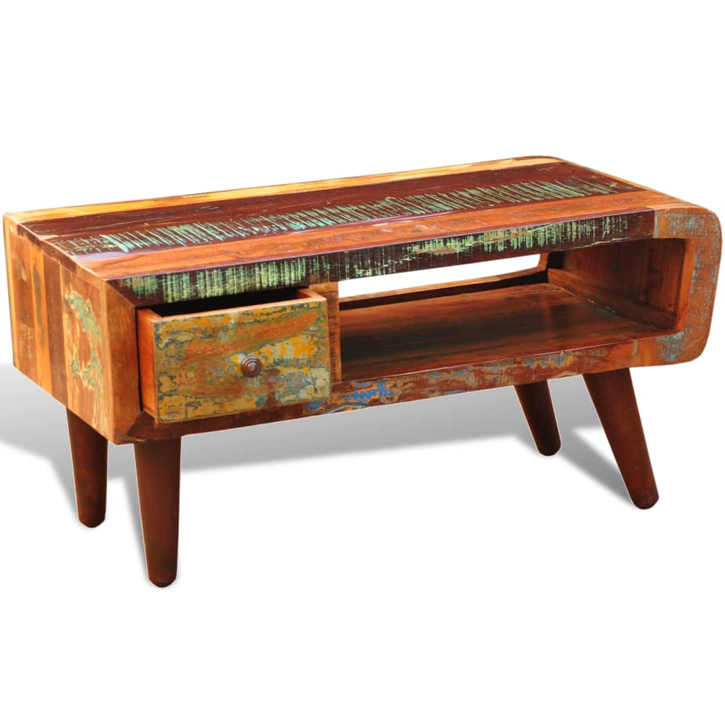 Coffee Table with Curved Edge 1 Drawer Reclaimed Wood - OLBRIT