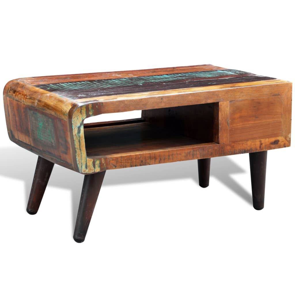 Coffee Table with Curved Edge 1 Drawer Reclaimed Wood - OLBRIT