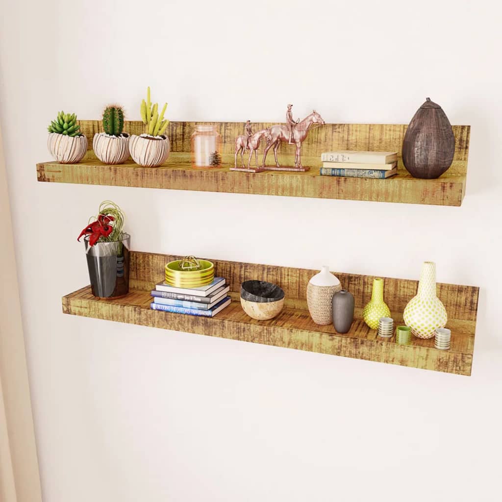 Display Shelf 2 pcs Solid Wood Wall Mounted - OLBRIT