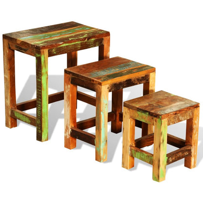 Nesting Table Set 3 Pieces Vintage Reclaimed Wood - OLBRIT