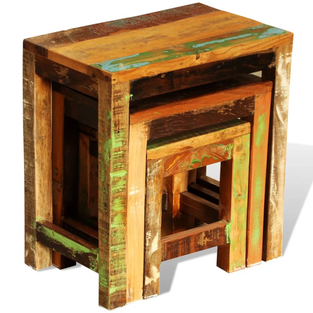 Nesting Table Set 3 Pieces Vintage Reclaimed Wood - OLBRIT