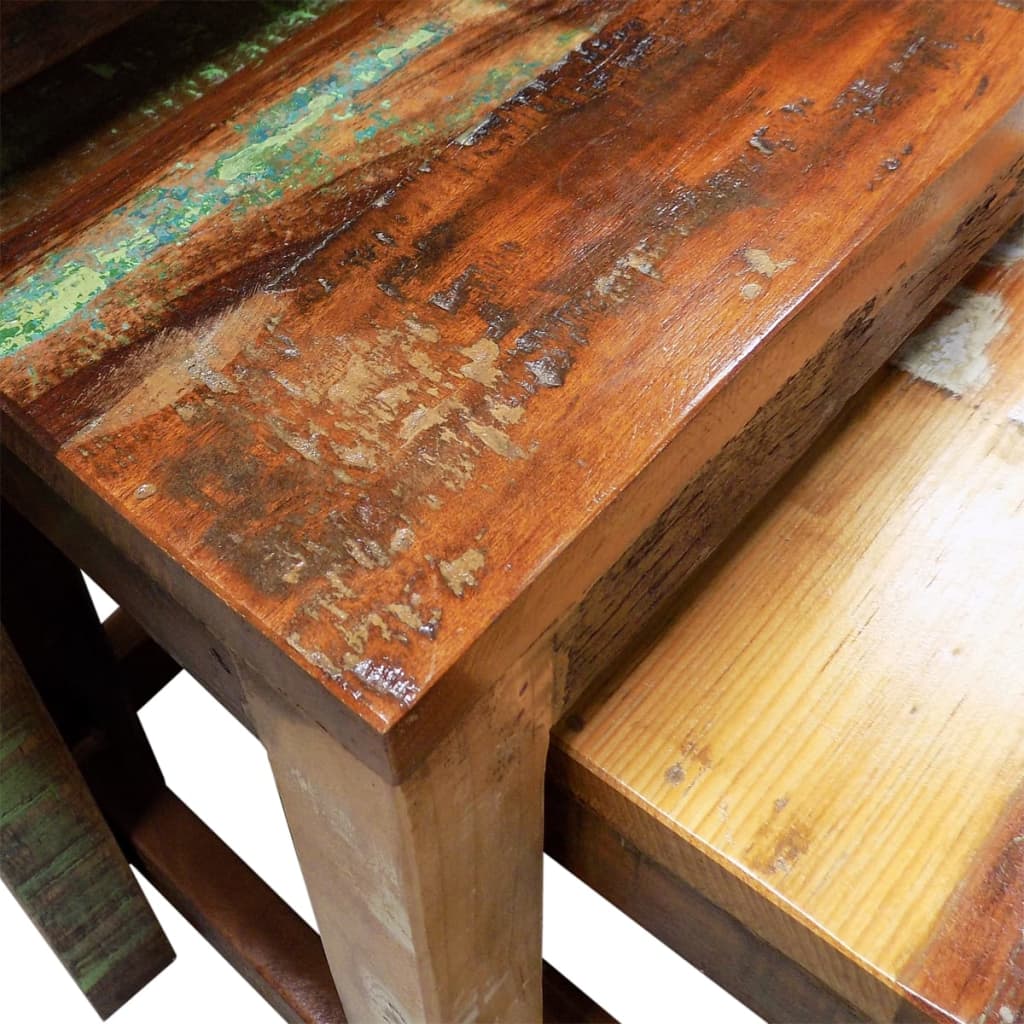 Nesting Table Set 3 Pieces Vintage Reclaimed Wood - OLBRIT