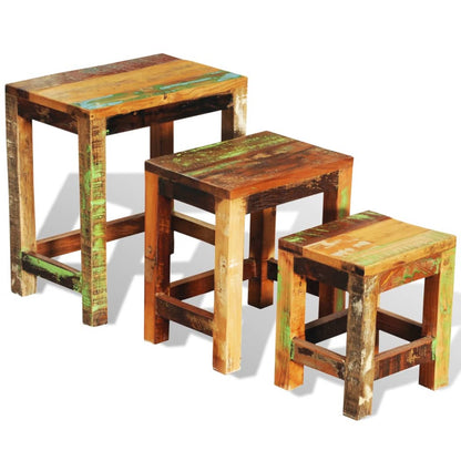 Nesting Table Set 3 Pieces Vintage Reclaimed Wood - OLBRIT