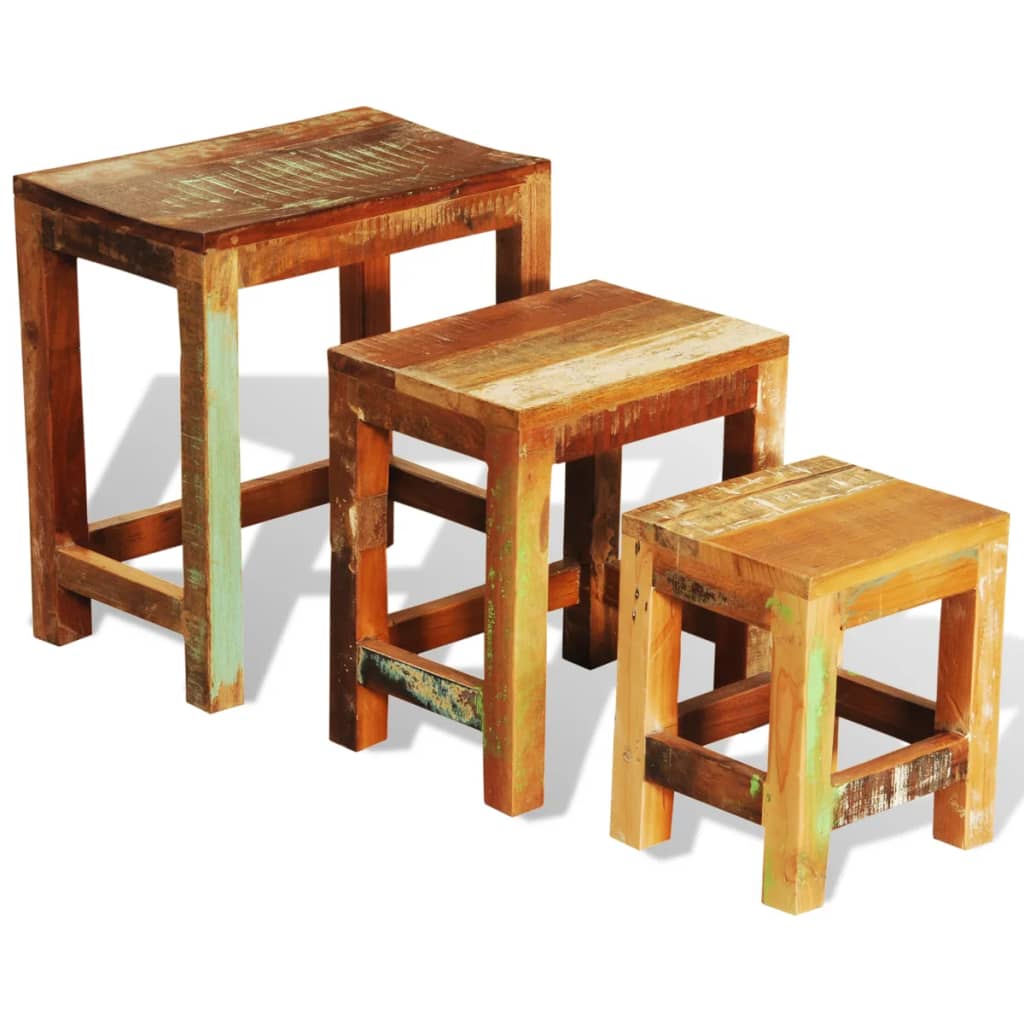 Nesting Table Set 3 Pieces Vintage Reclaimed Wood - OLBRIT