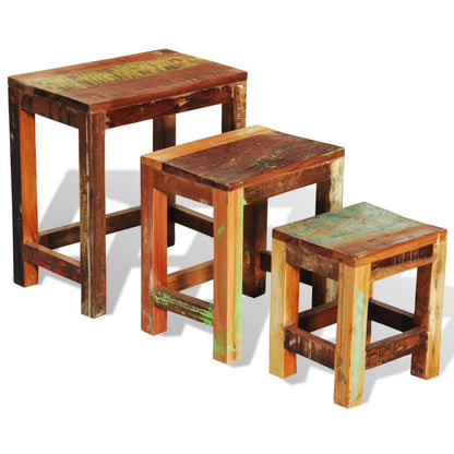 Nesting Table Set 3 Pieces Vintage Reclaimed Wood - OLBRIT