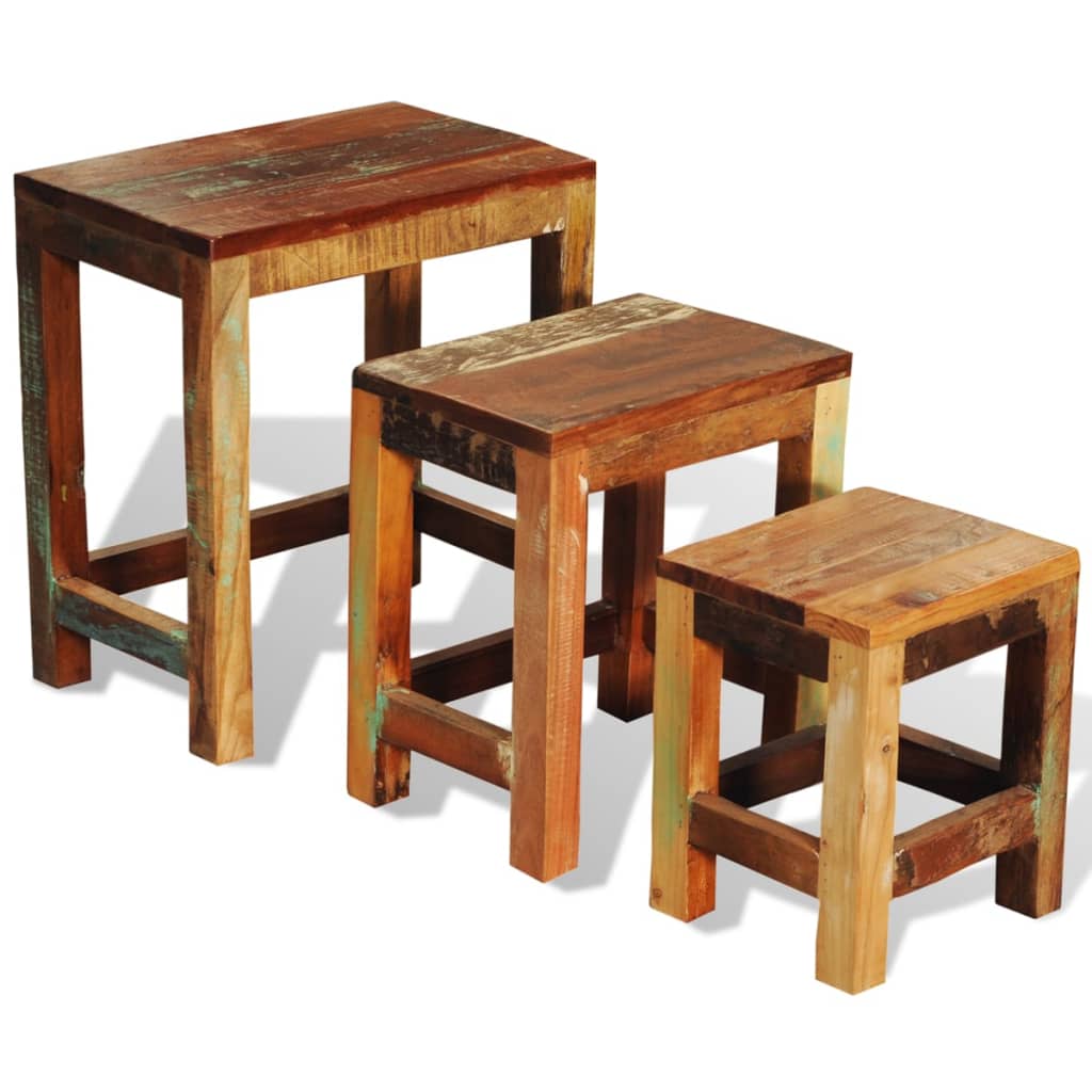 Nesting Table Set 3 Pieces Vintage Reclaimed Wood - OLBRIT