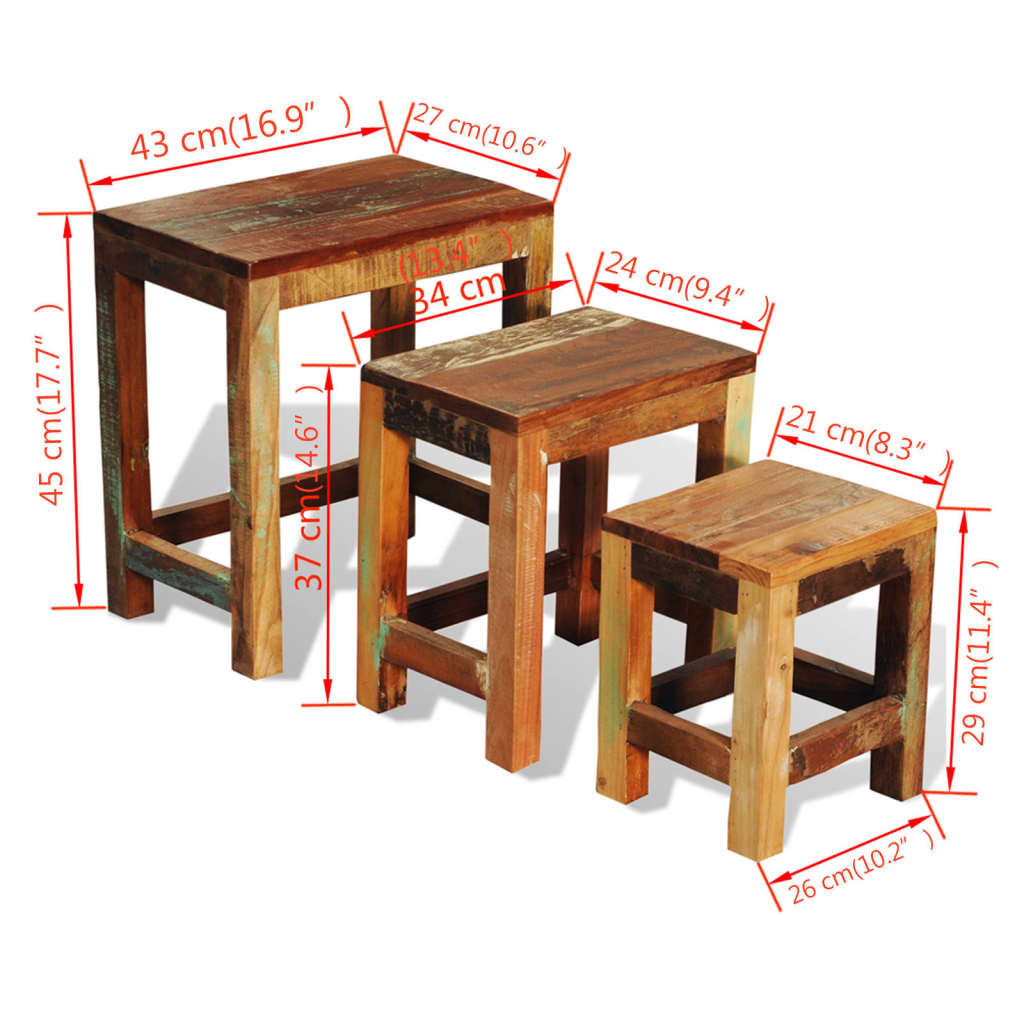 Nesting Table Set 3 Pieces Vintage Reclaimed Wood - OLBRIT