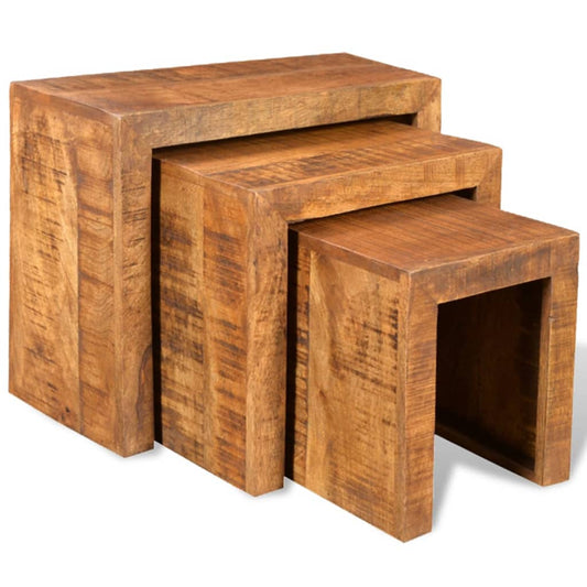 vidaXL Nesting Table Set 3 Pieces Solid Mango Wood - OLBRIT