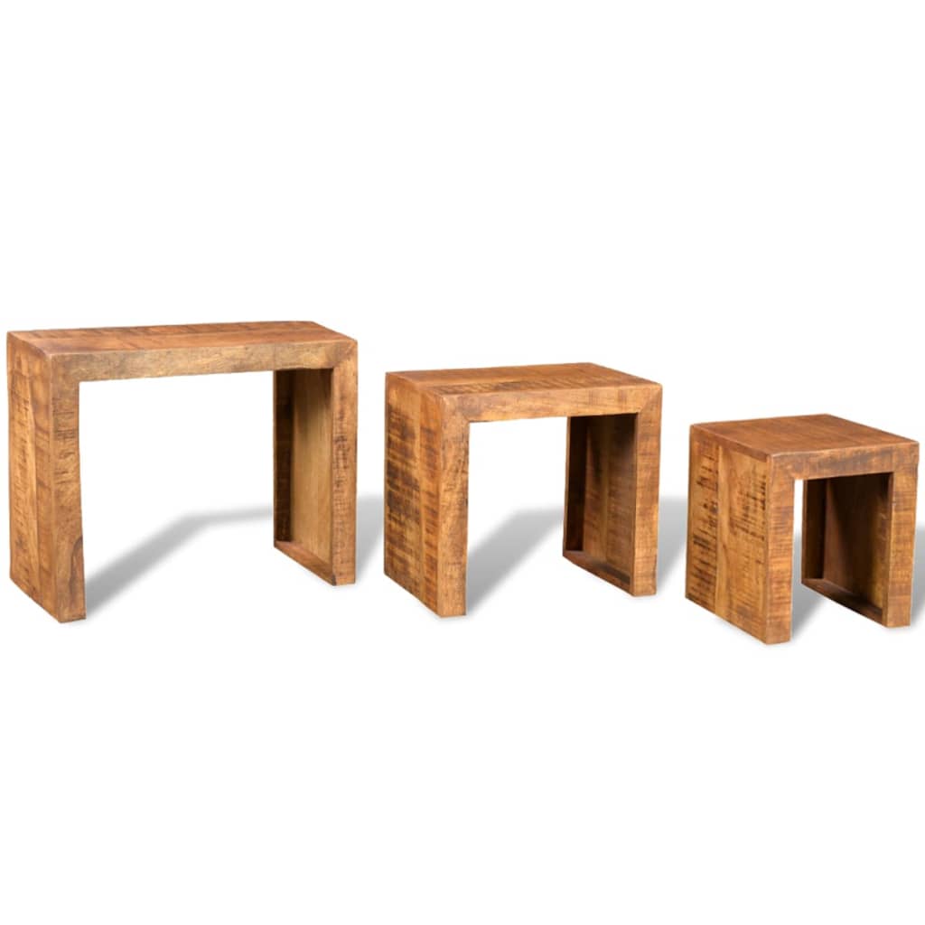 vidaXL Nesting Table Set 3 Pieces Solid Mango Wood - OLBRIT