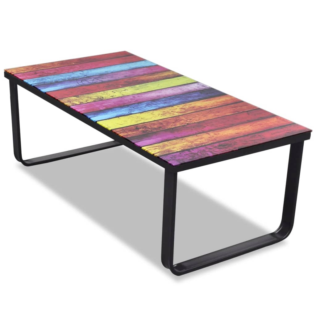 Coffee Table with Rainbow Printing Glass Top - OLBRIT