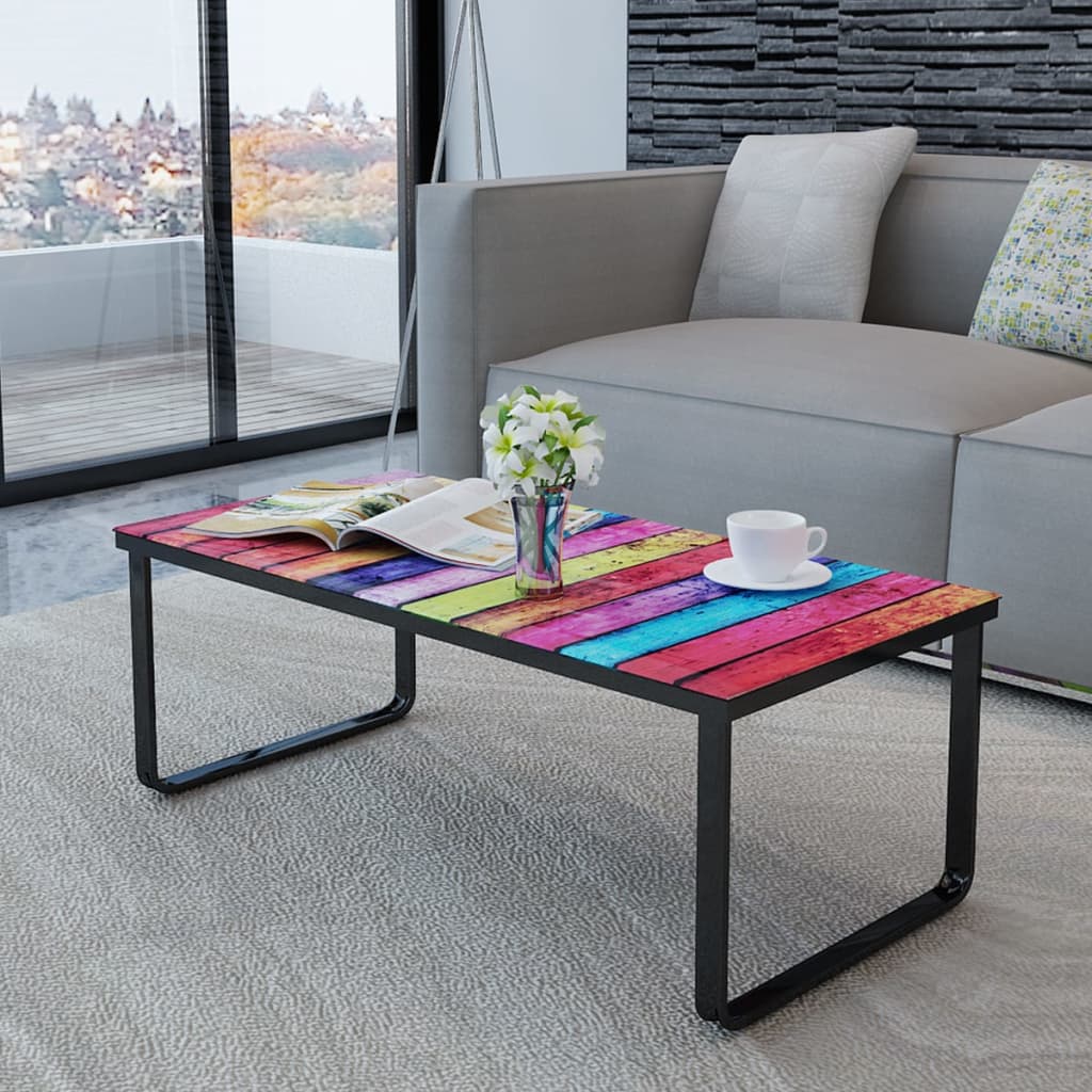 Coffee Table with Rainbow Printing Glass Top - OLBRIT