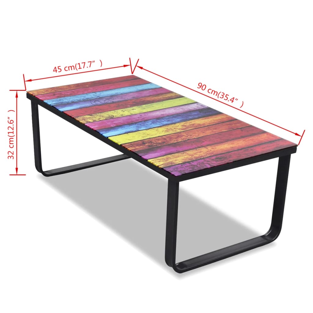 Coffee Table with Rainbow Printing Glass Top - OLBRIT