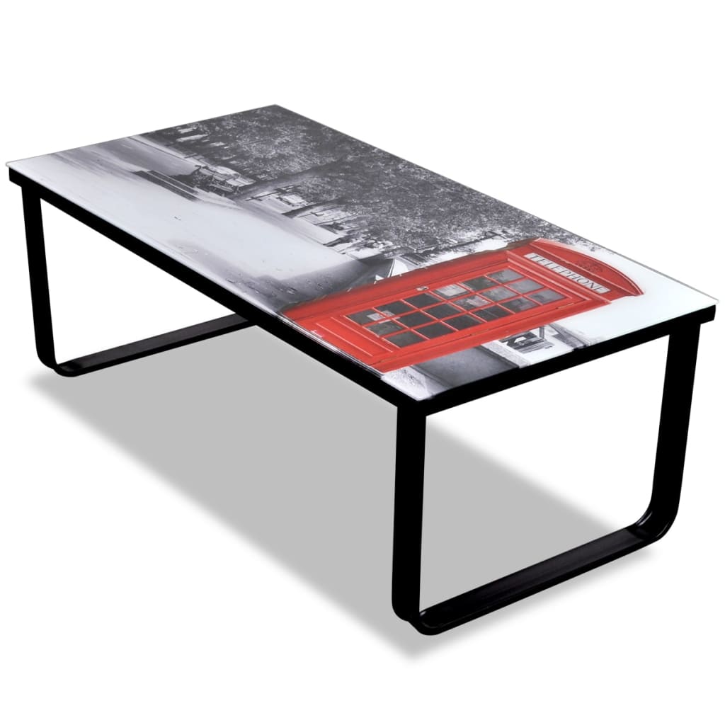 Coffee Table with Telephone Booth Printing Glass Top - OLBRIT