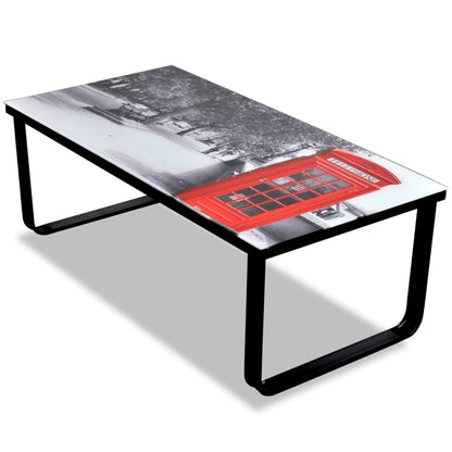 Coffee Table with Telephone Booth Printing Glass Top - OLBRIT